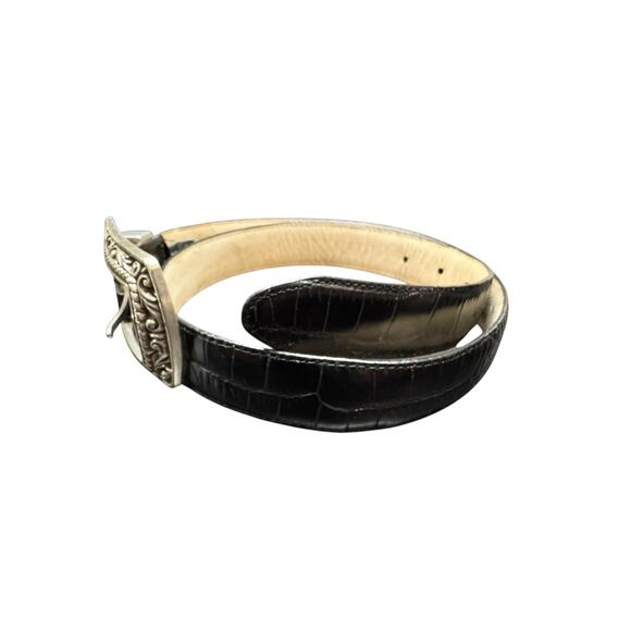 Brighton Black Leather Belt Croc Alligator Embossed Silver Buckle Size M/L 32 main image 6